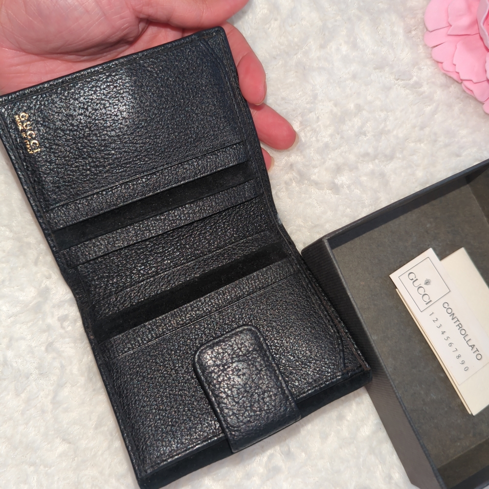 Gucci Black Leather Suede Bi Fold Wallet Bamboo Horsebit Authentic W/ Box + Tote - Picture 5 of 5